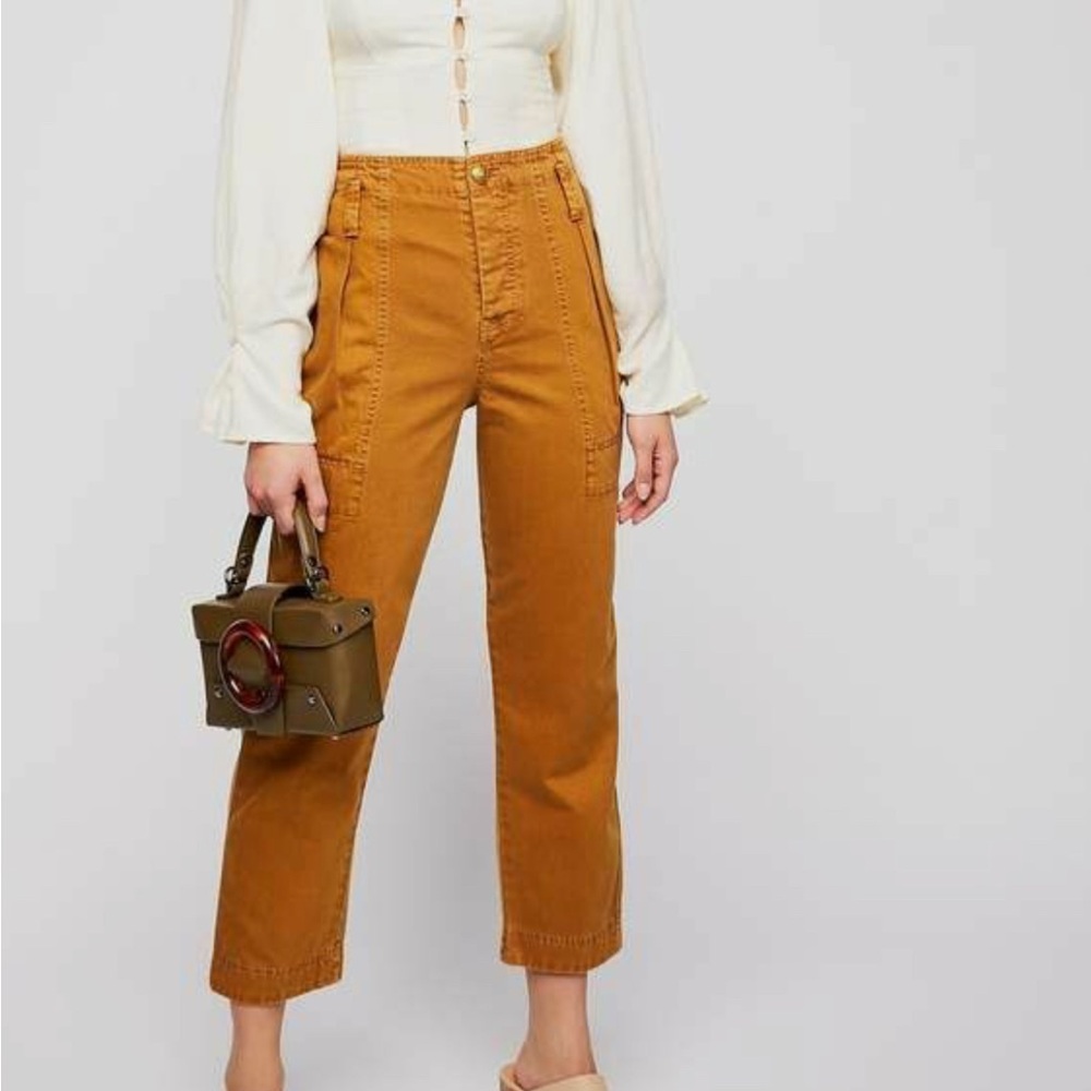 Free People Cotton Boyfriend Chino Trousers Brown